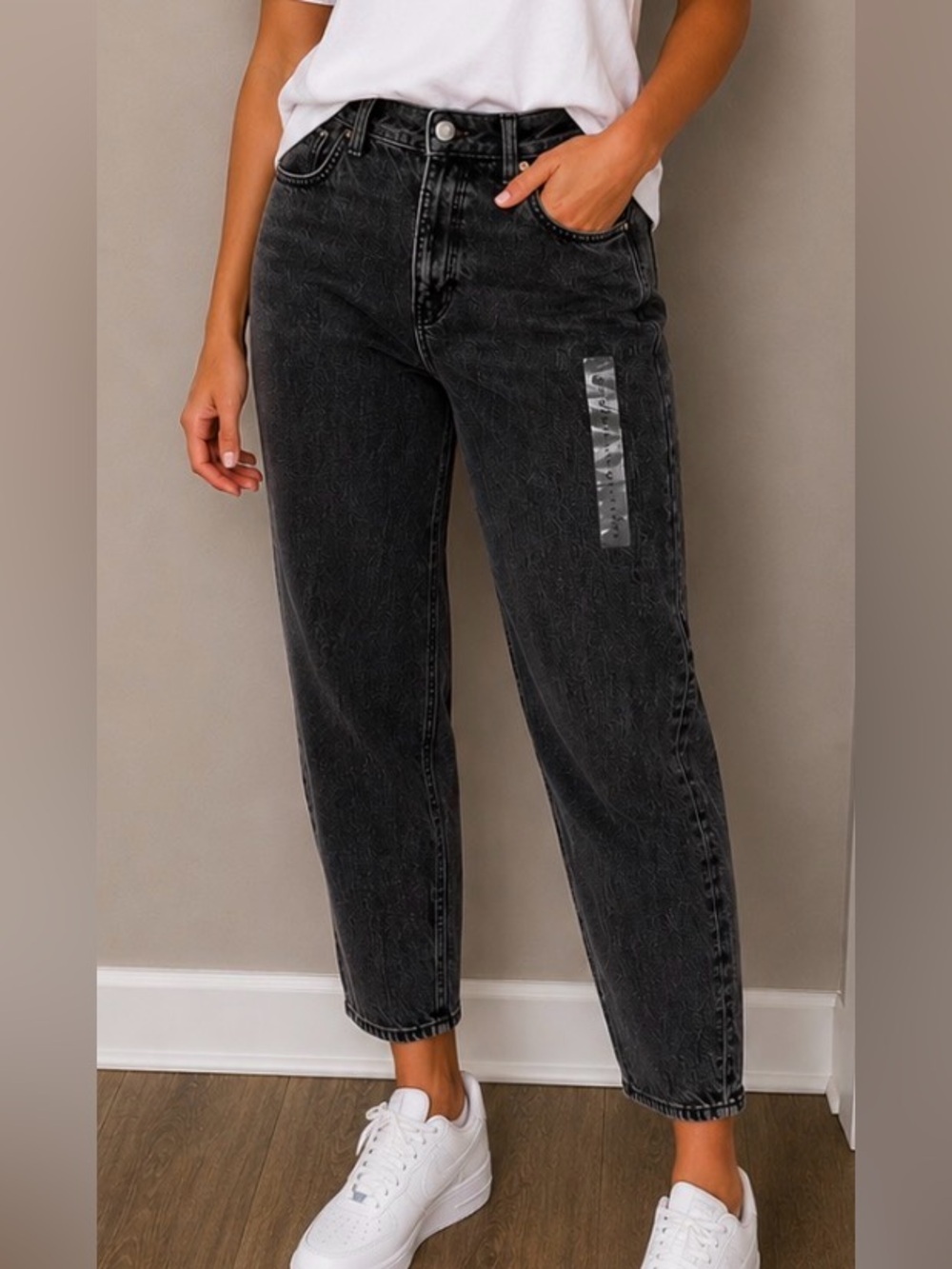 America Eagle Jeans AE Mom Barrel Black Gray Short 00s New Style 90’s Wide Slim